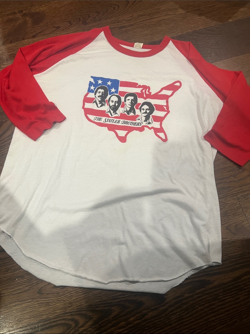 Screen Stars White Baseball Raglan Tee with Red Sleeves